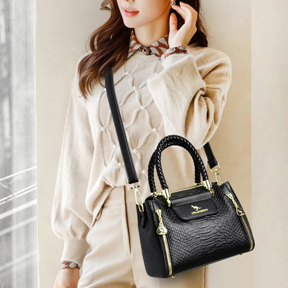 Designer Monogram Leather Crossbody Bag with Braided Handle