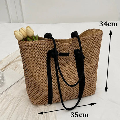 Handmade Straw Woven Round Beach Tote Bag
