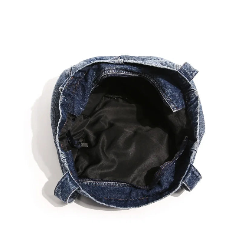 Washed Denim Tote Bag for Women – Large Vintage Shoulder Shopper Bag