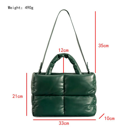 Leather Padded Tote Bag Women Designer Quilted Handbags Luxury Soft Pu Shoulder Bags Down Cotton