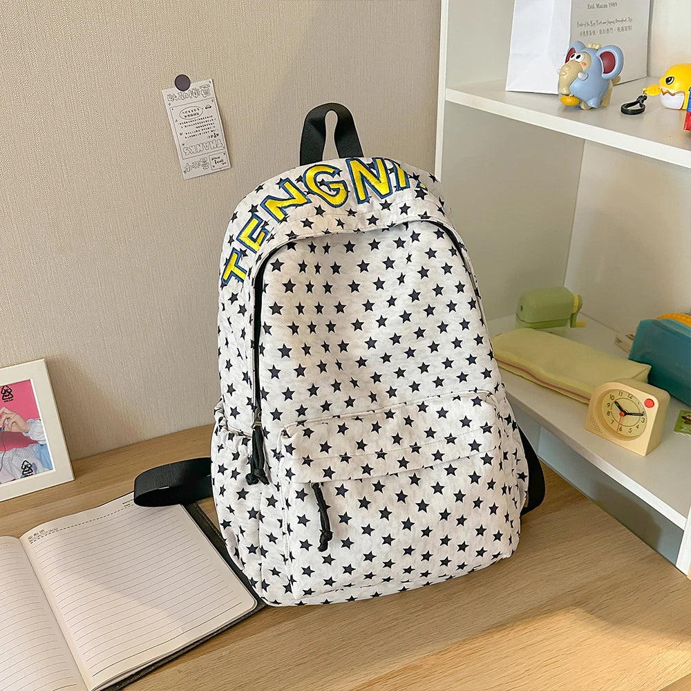 Star Print Letter Backpack – Cute School Bag for Women & Girls