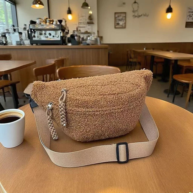 Cozy Faux Fur Waist Bag Women S Soft Winter Plush Crossbody Chest Adjustable Strap Casual Commuter