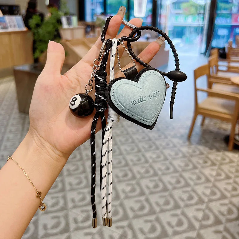 Heart Shaped Leather Keychain Bag Charm with Tassel