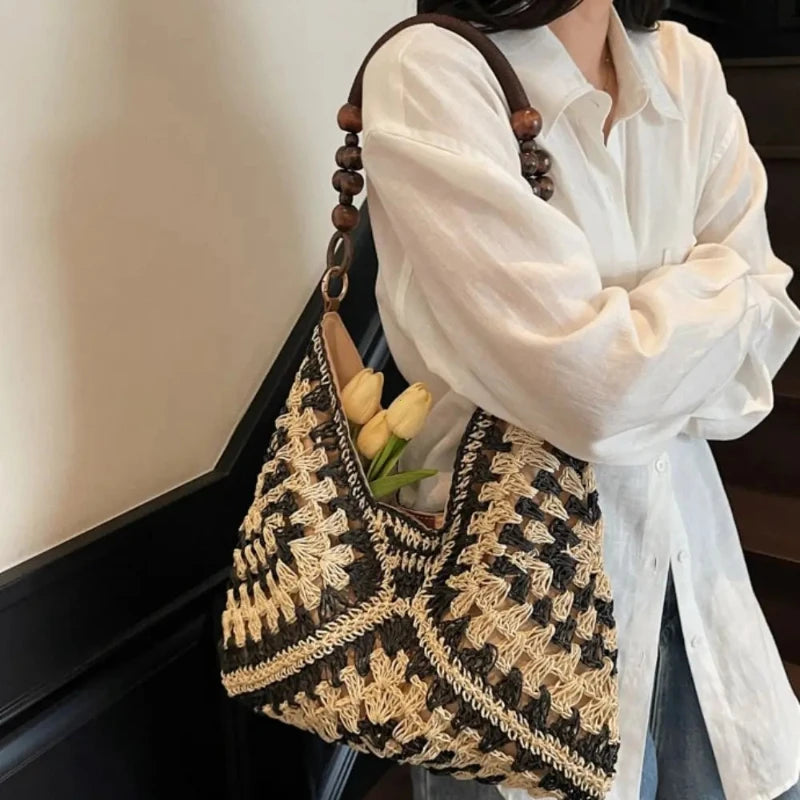 Bohemian Straw Woven Tote Bag – Large Capacity Beach Shoulder Bag