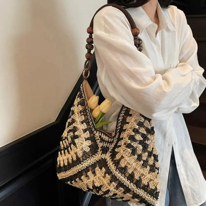 Bohemian Straw Woven Tote Bag – Large Capacity Beach Shoulder Bag
