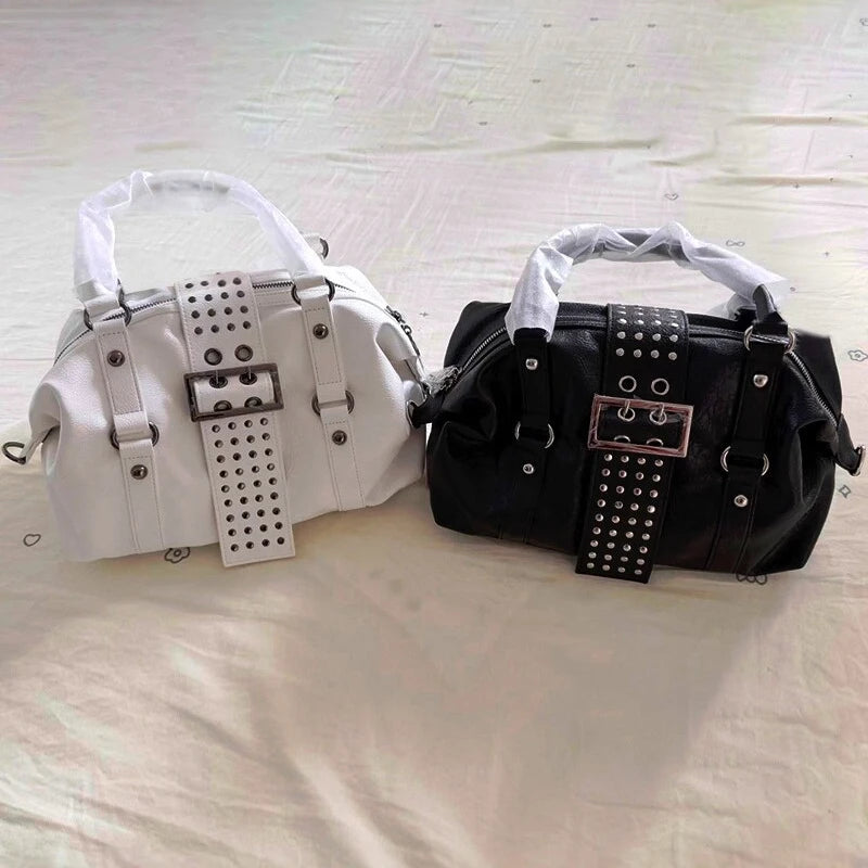 Studded Motorcycle Shoulder Bag – Large Crossbody Handbag