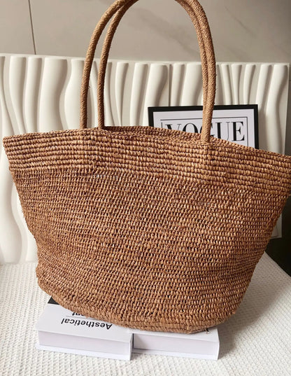 Large Raffia Straw Tote Bag – Handwoven Women's Beach Handbag