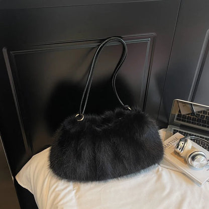 Faux Fur Plush Shoulder Bag – Women's Luxury Tote Handbag