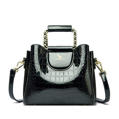 Luxury PU Leather Handbag for Women – 3-Layer Tote, Shoulder & Crossbody Bag