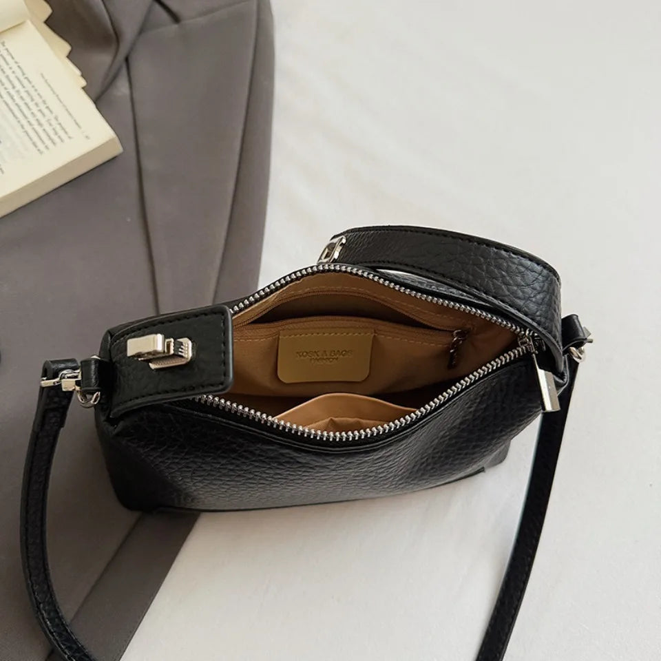 Soft Leather Shoulder Bag – Women's Crossbody Handbag with Charm