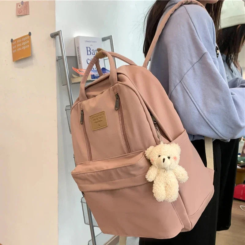 Waterproof Women's School Backpack with Free Bear Charm