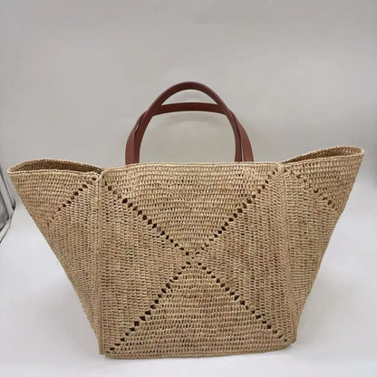 Fashionable Versatile Lafite Straw Weaving Design Tote Shoulder Casual Bag Street Trend Arrival Soft