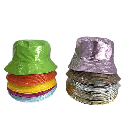 Shiny PU Leather Bucket Hat – Unisex Waterproof Cap