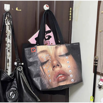 Y2K Pearl Print Tote Bag – Large PVC Shoulder Bag for Women