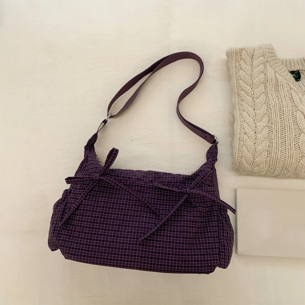 Large Capacity Retro Grid Shoulder Bag – Korean Style