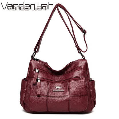 Leather Shoulder Bag for Women – Multi-Pocket Crossbody Purse