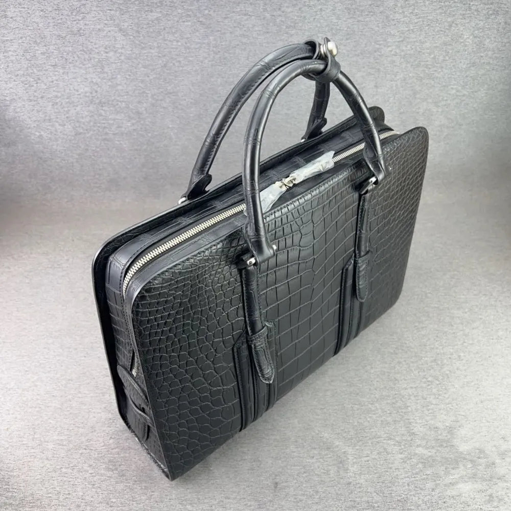 Crocodile Leather Men's Briefcase – Black Luxury Business Bag