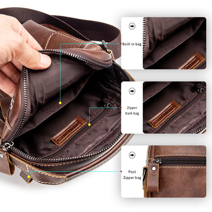 Men's Leather Crossbody Bag – Large Capacity Cowhide Shoulder Bag