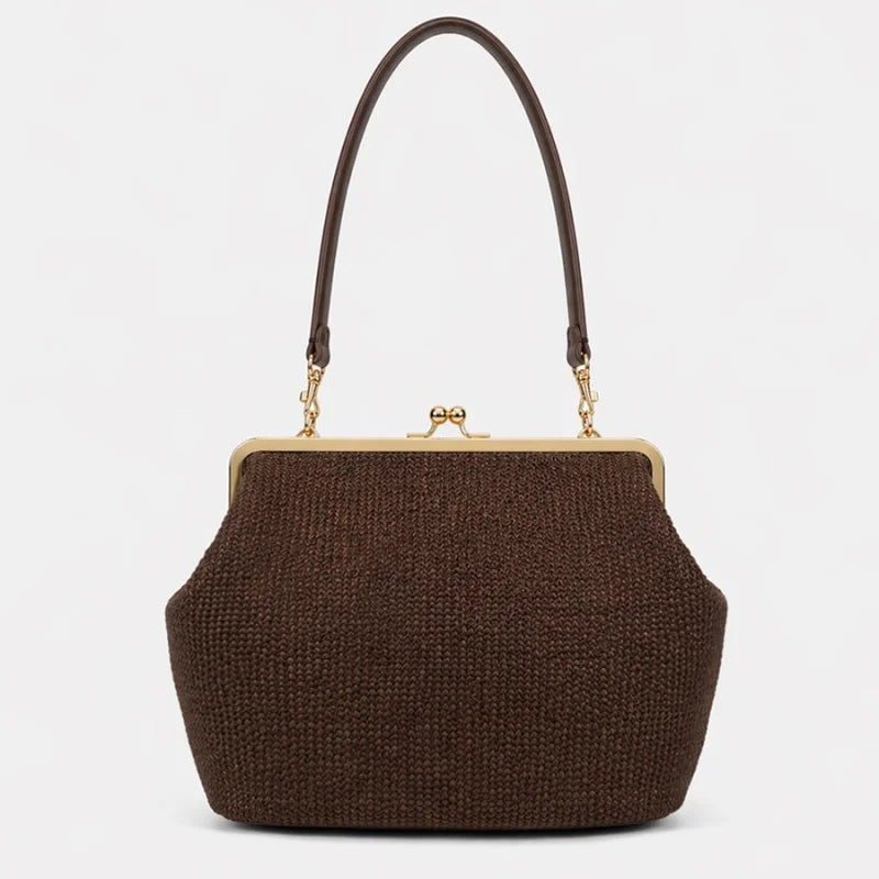 Seashell Clip Handbag – Women's Woven Shoulder Bag with Kiss Lock