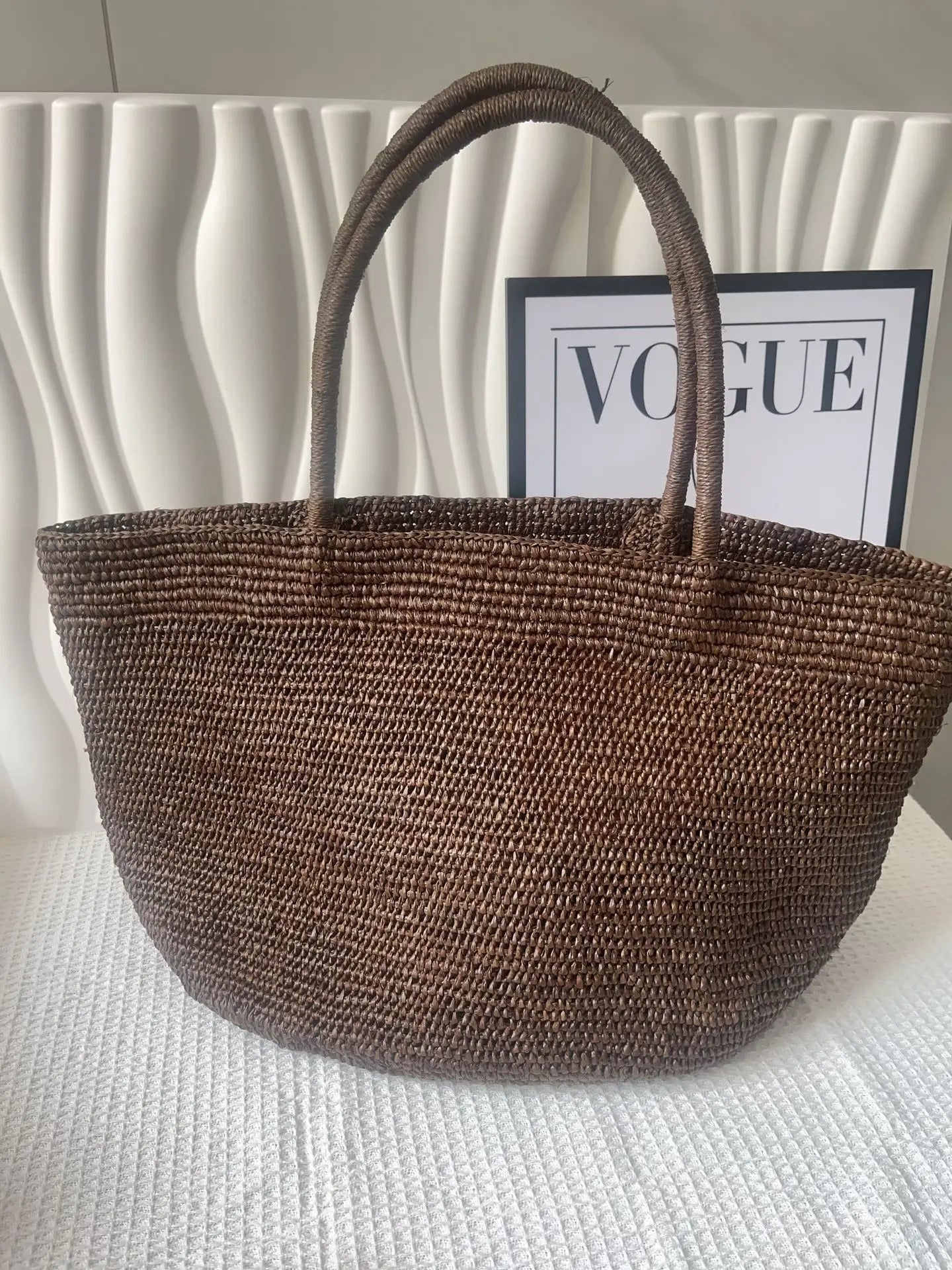 Large Raffia Straw Tote Bag – Handwoven Women's Beach Handbag