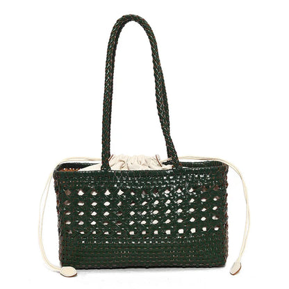 Handmade Woven Leather Tote Bag – Hollow Drawstring Shoulder Bag