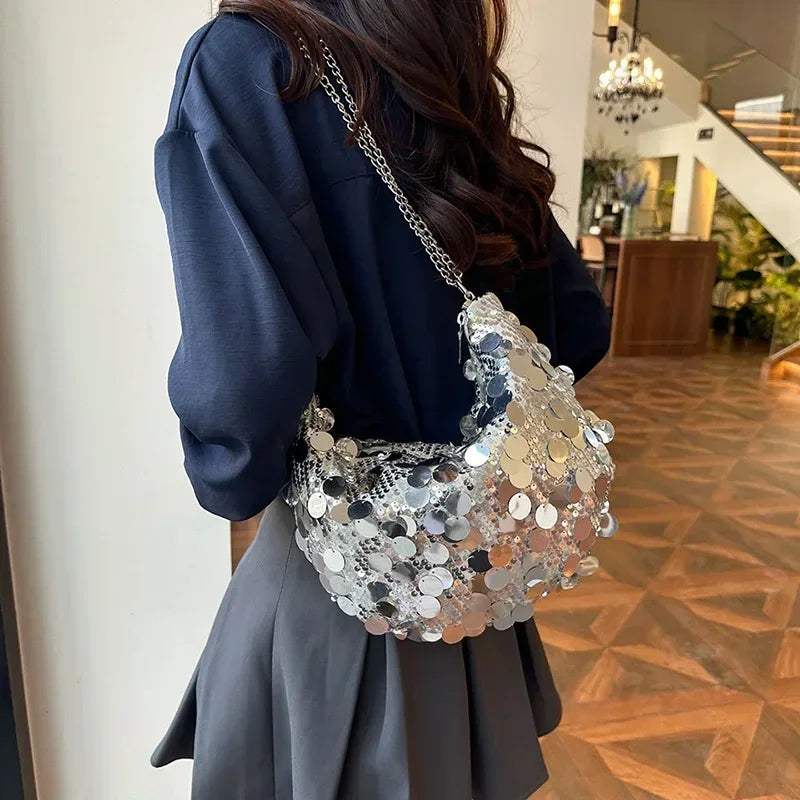 Sequin Chain Crossbody Bag – Women's Evening Clutch for Party & Wedding
