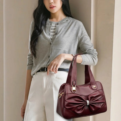 Bow Decor Large Capacity Vegan Leather Handbag