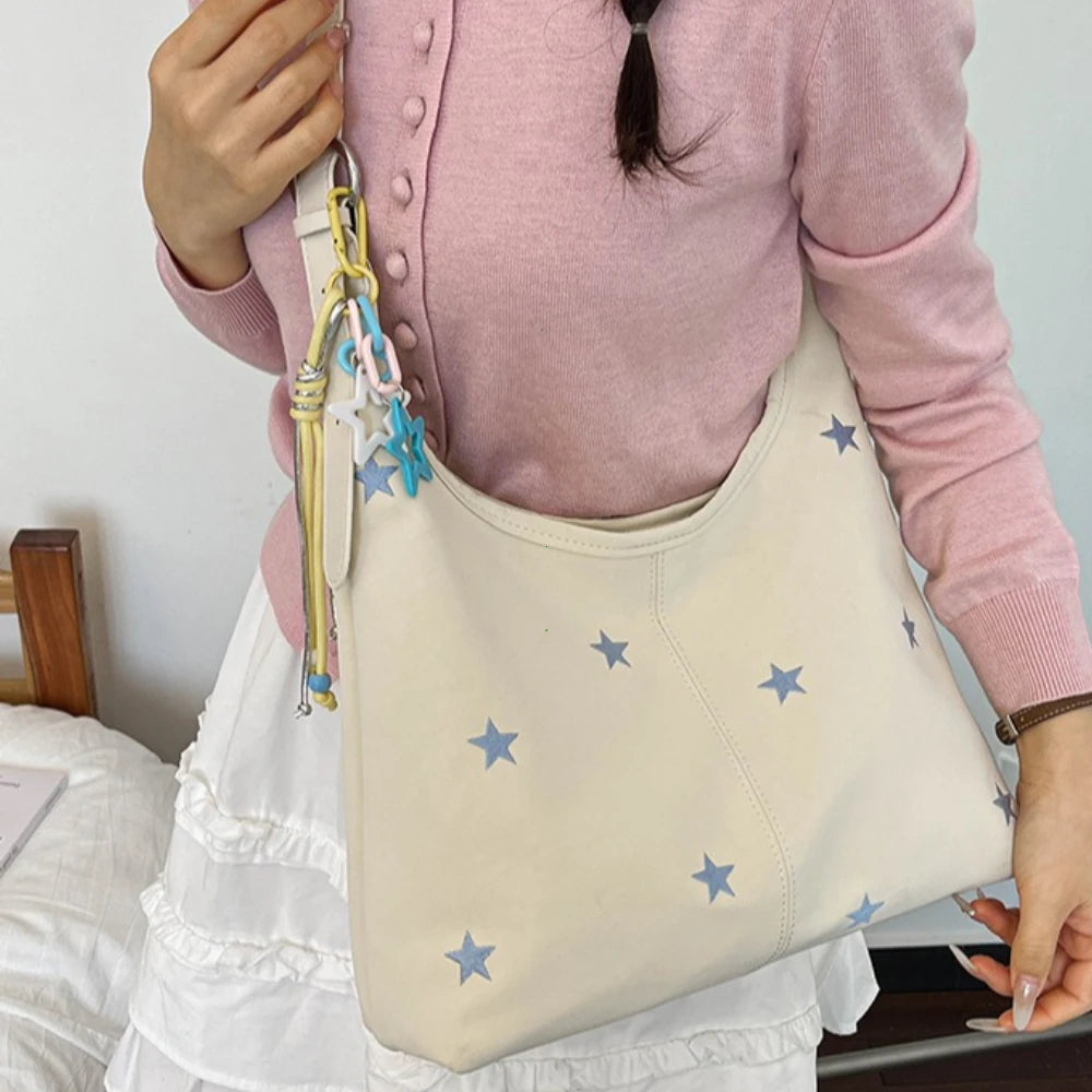 Star Embroidered Hobo Bag – Large Capacity Women's Shoulder Tote