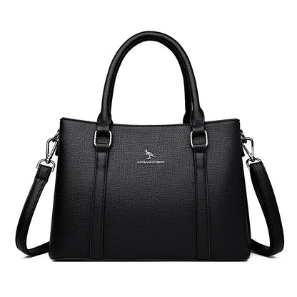 Large Capacity PU Leather Tote Bag – Women's 3-Layer Commute Handbag