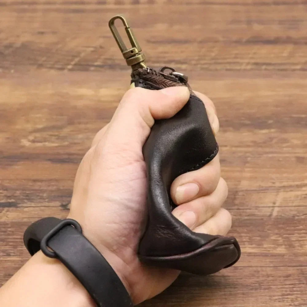 Genuine Leather Key Holder Pouch – Zipper Car Key Bag for Men