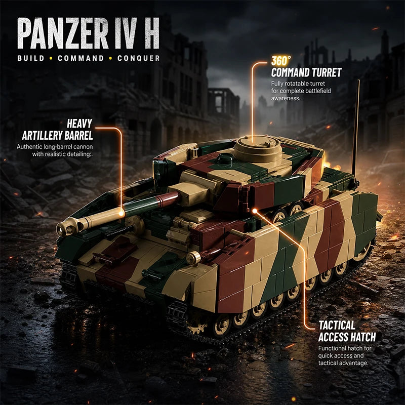 Panzer IV H Tank MOC Building Block Set Military Model with Soldier Figures
