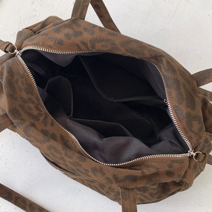 Wild Leopard Print Handbag Large Capacity Tote Bag Minimalist Nylon Women Shoulder Armpit Retro