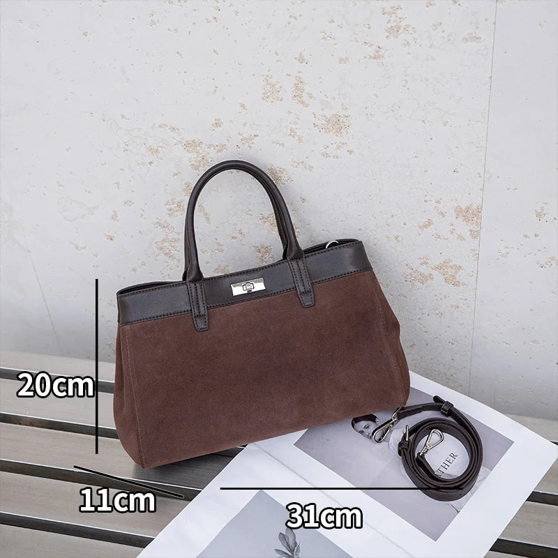Women's Suede Leather Shoulder Bag – Soft Cowhide Handbag