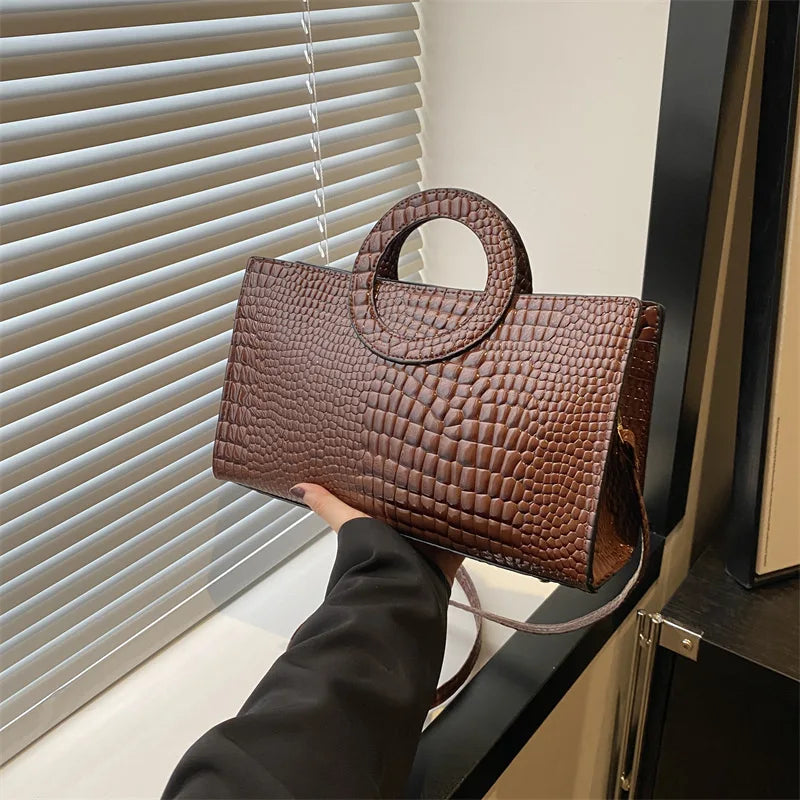 Crocodile Pattern Shoulder Bag – Large Capacity Retro Crossbody