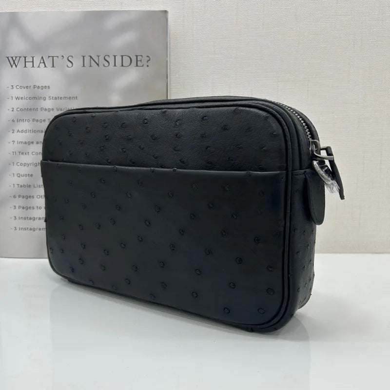 Men's Ostrich Leather Crossbody Shoulder Bag