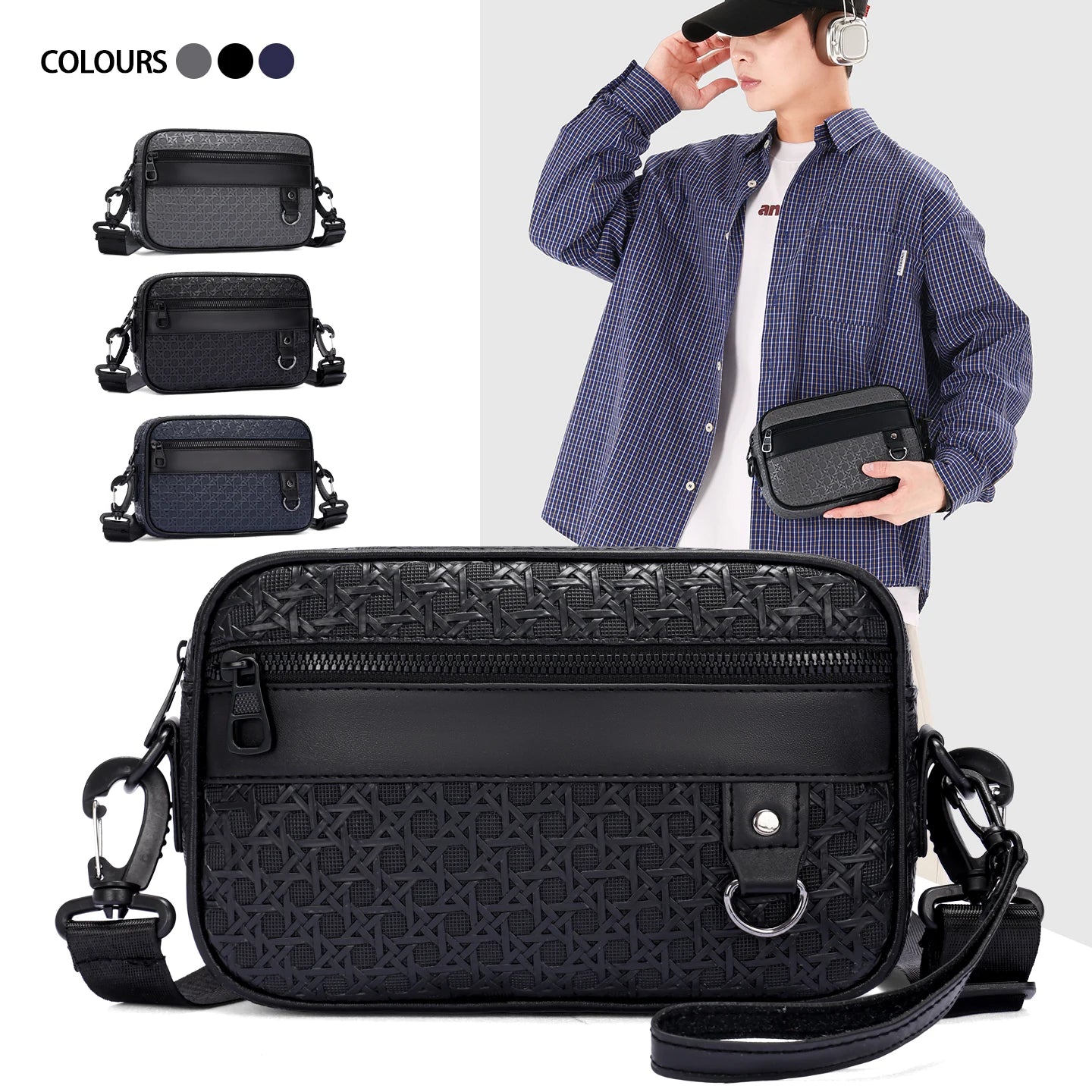 Men's PU Leather Crossbody Bag – Business Shoulder Bag for Work & Travel