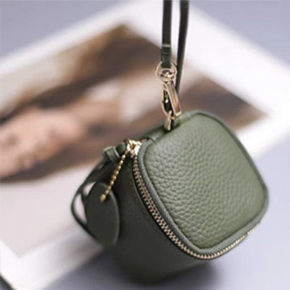 Vintage Leather Mini Cosmetic Bag – Lipstick & Coin Purse with Wrist Strap
