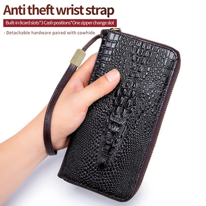 Crocodile Pattern Genuine Leather Long Zipper Wallet