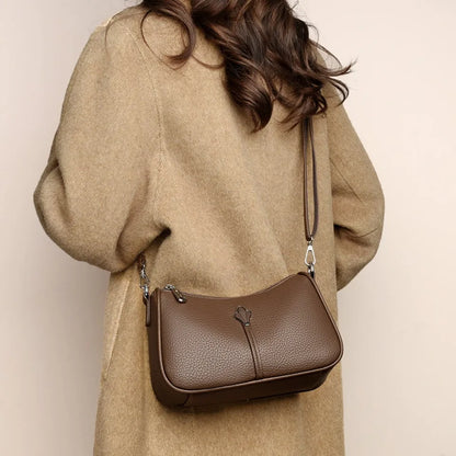 Leather Crossbody Shoulder Bag for Women – Dual-Zip Purse