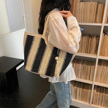 Handwoven Straw Tote Bag – Women's Large Capacity Beach Shoulder Bag