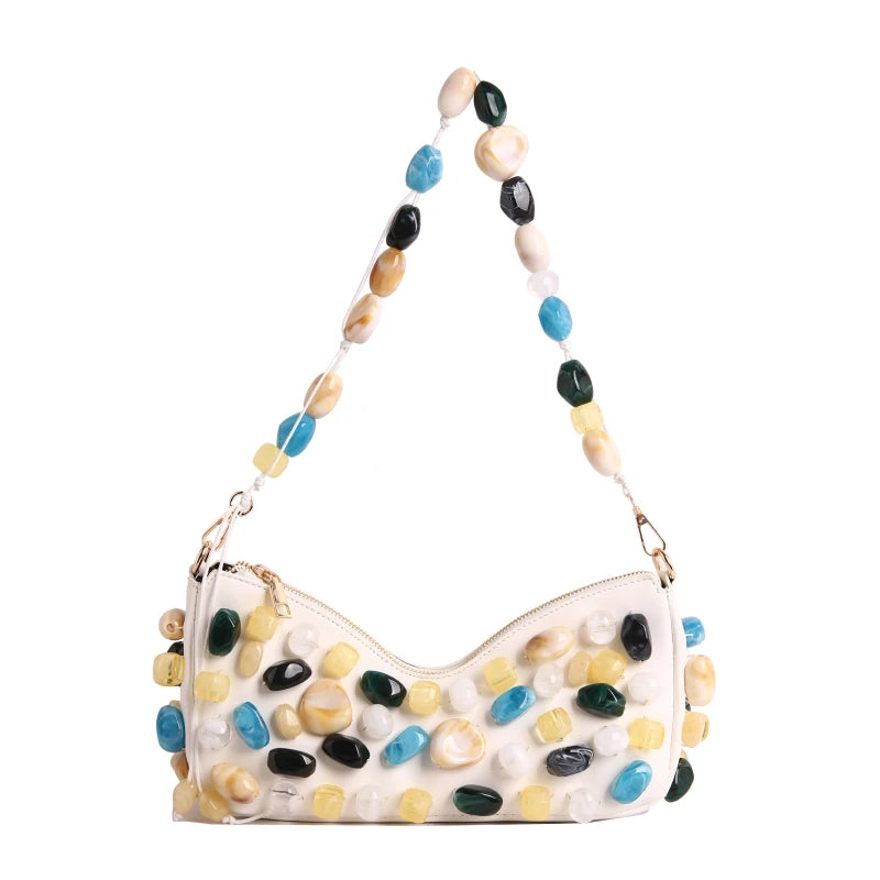 Stone-Embellished Evening Clutch Bag for Women – Baguette Shoulder Handbag