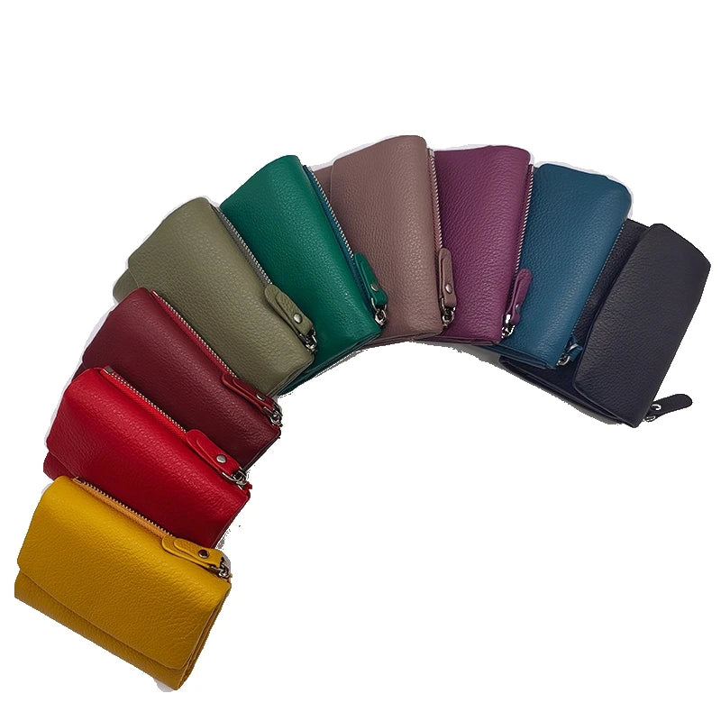 Genuine Leather Tri-Fold Wallet for Women with Hasp Closure