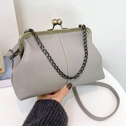 Vintage Kiss-Lock Chain Crossbody Bag for Women – Lychee Leather