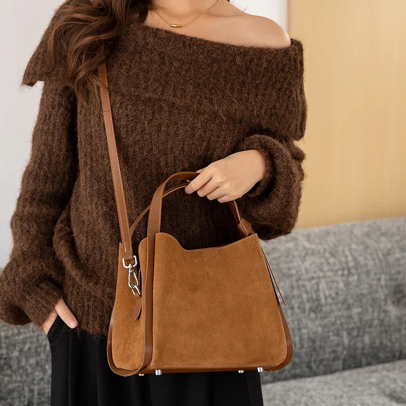 Women's Genuine Suede Leather Shoulder Bag – Luxury Designer Handbag