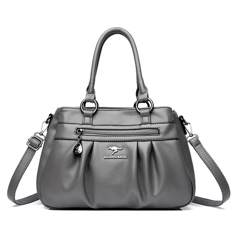 3-Layer Leather Tote Bag for Women – Large Shoulder & Crossbody Handbag