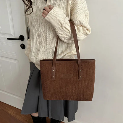 Corduroy Tote Shoulder Bag – Large Capacity Commuter Handbag