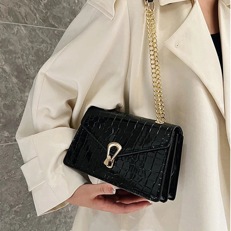 Crocodile Chain Crossbody Bag for Women – Square PU Leather Purse