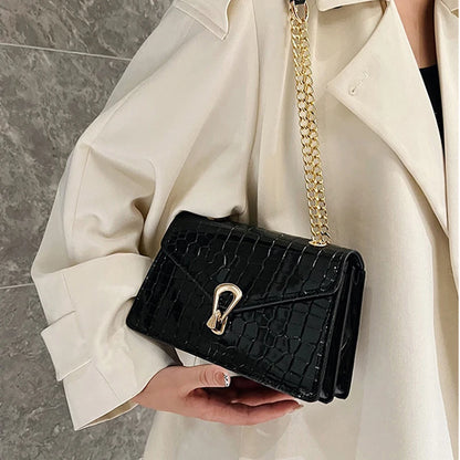 Crocodile Chain Crossbody Bag for Women – Square PU Leather Purse