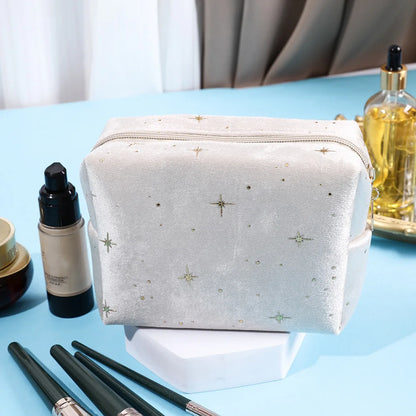 Velvet Makeup Bag with Star Pattern – Travel Cosmetic Pouch