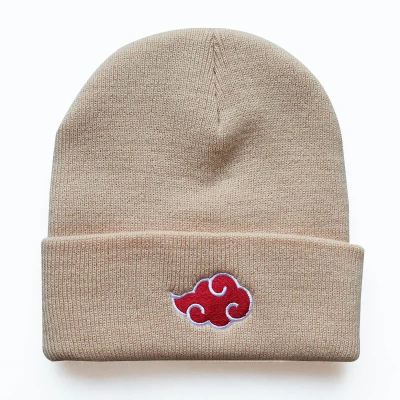Akatsuki Anime Beanie – Knitted Winter Hat with Red Cloud Embroidery